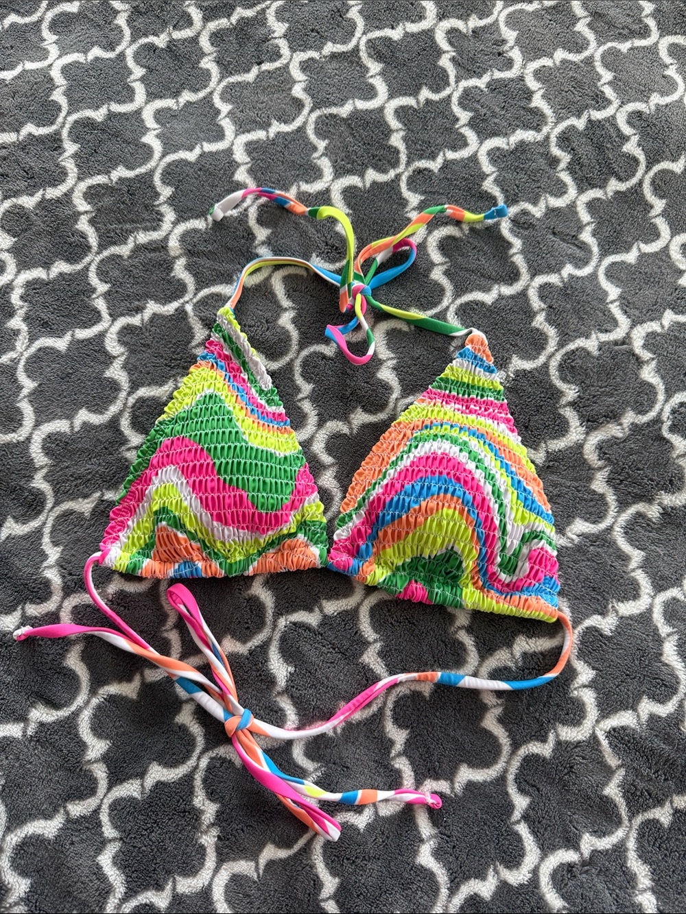 Colorful Smocked Rainbow Triangle Bikini Top